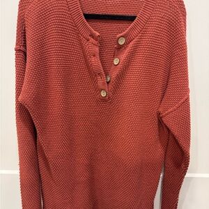 Rust Sweater with Relaxed Fit and Ribbed Texture